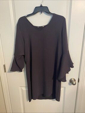 Dark Purple Bell Sleeve Shift Dress